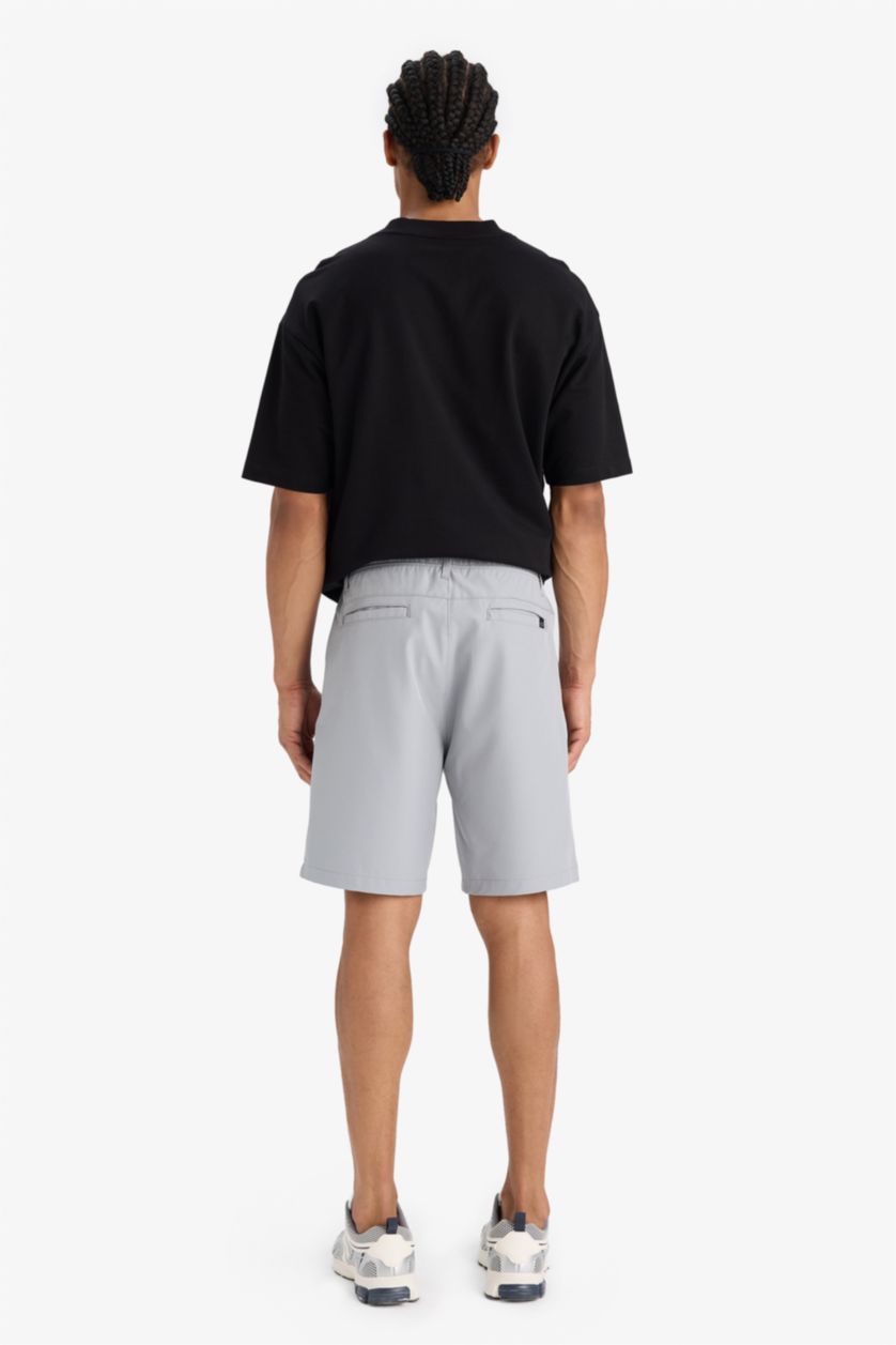 Erkek Açık Gri Standart Fıt Sporcu Kısa Paça Dokuma Şort
