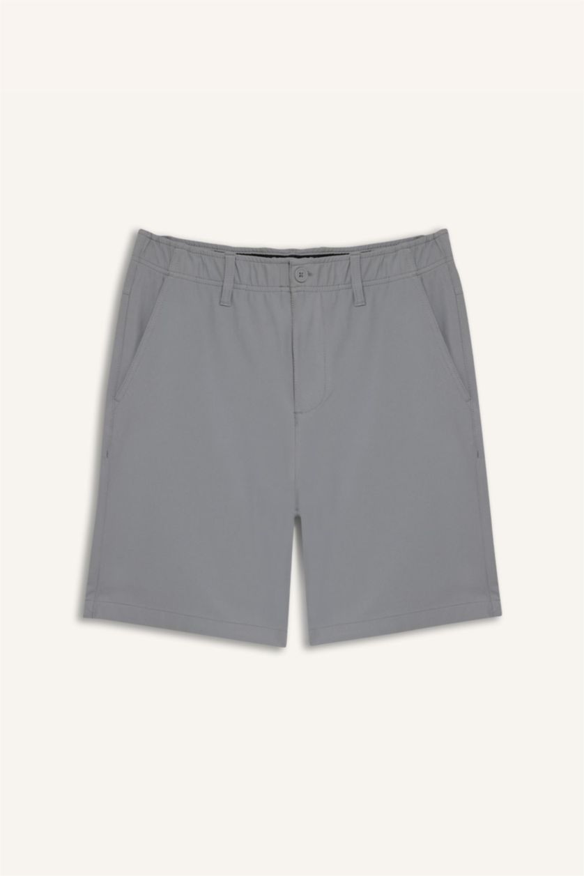 Erkek Açık Gri Standart Fıt Sporcu Kısa Paça Dokuma Şort