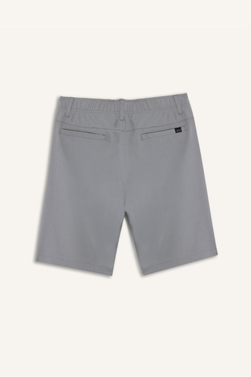 Erkek Açık Gri Standart Fıt Sporcu Kısa Paça Dokuma Şort