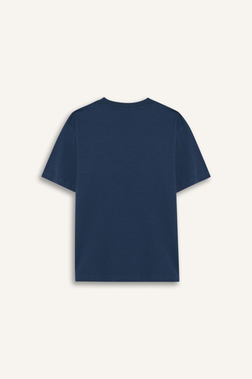 Erkek Çocuk - Genç Erkek İndigo Bisiklet Yaka Baskılı Kısa Kollu Tişört Erkek Çocuk