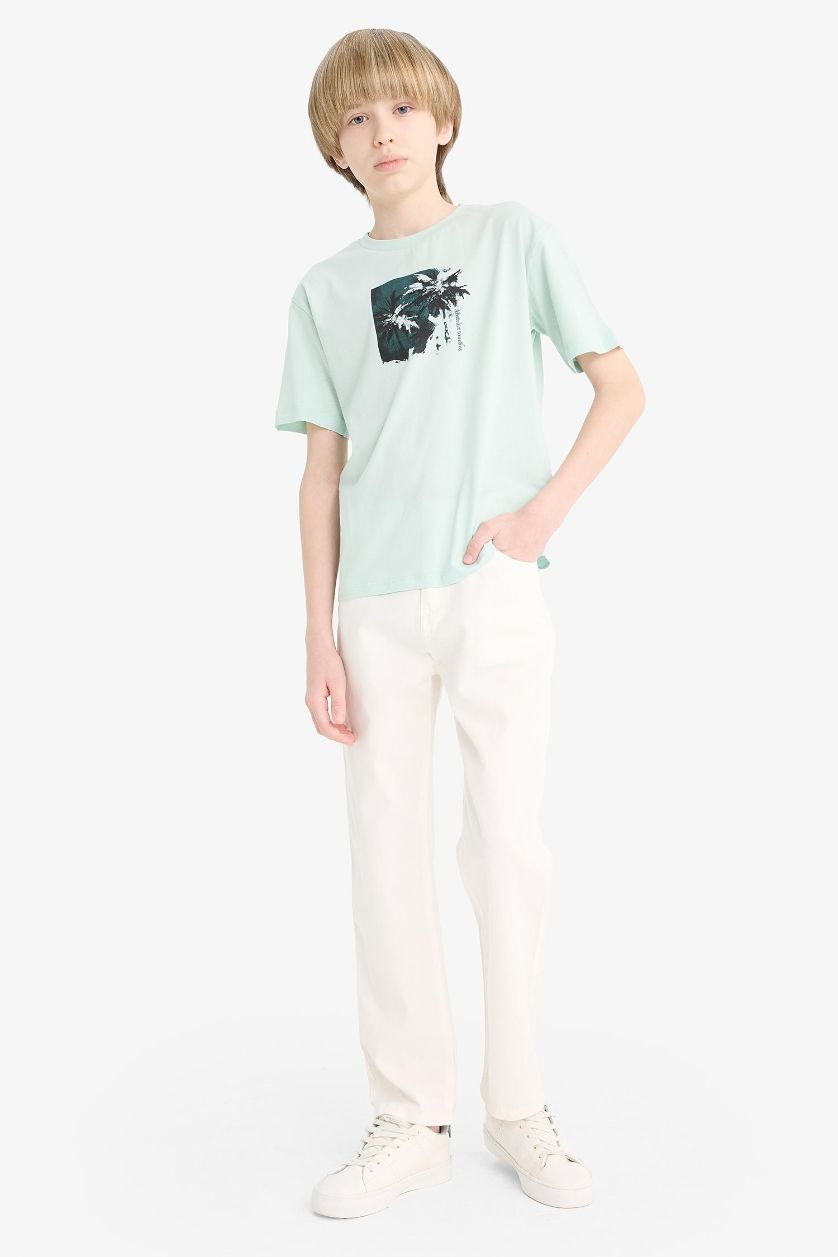 GARÇONS Bleu T-shirt imprimé à col rond et manches courtes pour garçon