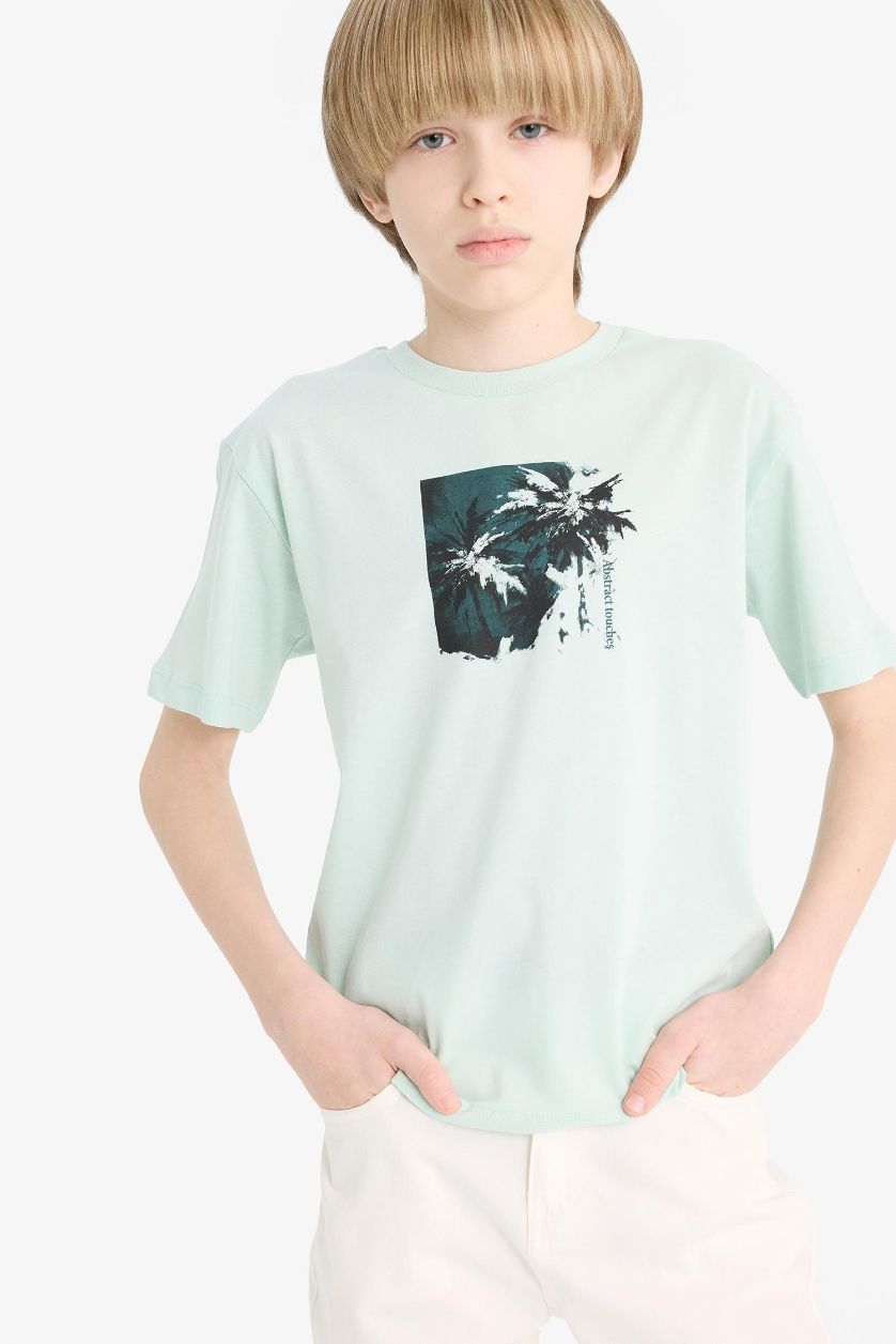 GARÇONS Bleu T-shirt imprimé à col rond et manches courtes pour garçon