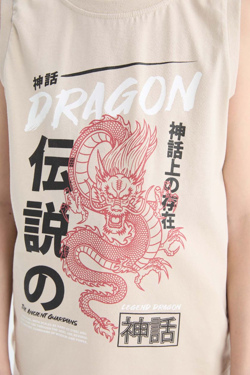 Erkek Çocuk - Genç Erkek Bej Bisiklet Yaka Baskılı Atlet Erkek Çocuk