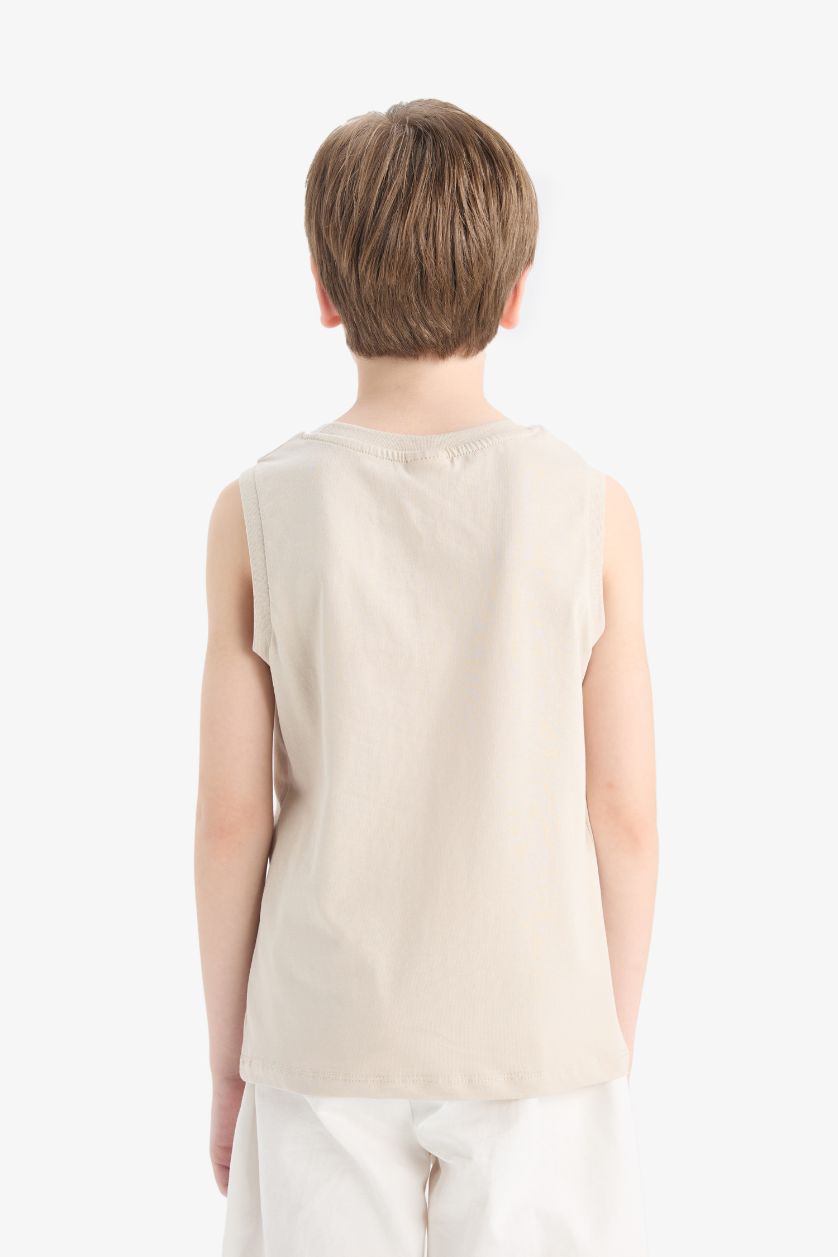 Erkek Çocuk - Genç Erkek Bej Bisiklet Yaka Baskılı Atlet Erkek Çocuk