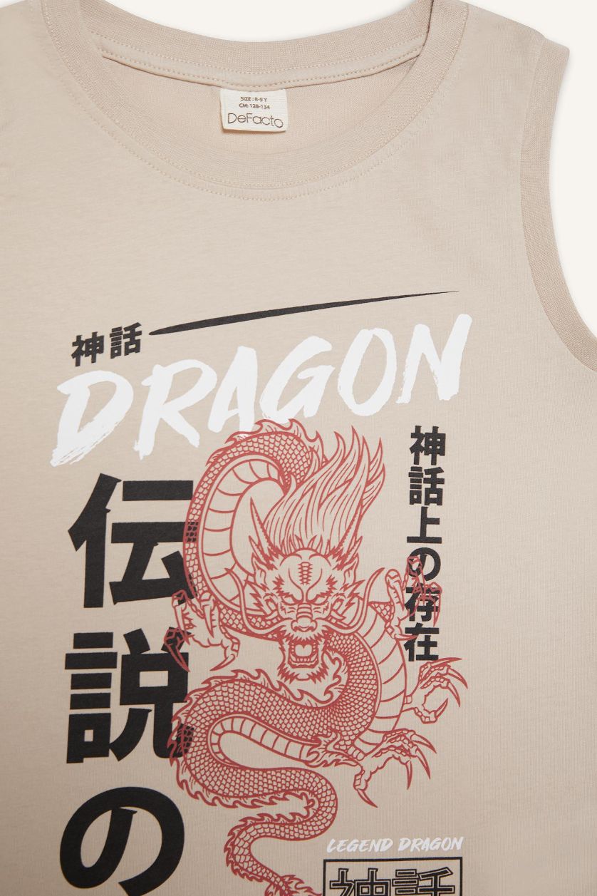 Erkek Çocuk - Genç Erkek Bej Bisiklet Yaka Baskılı Atlet Erkek Çocuk