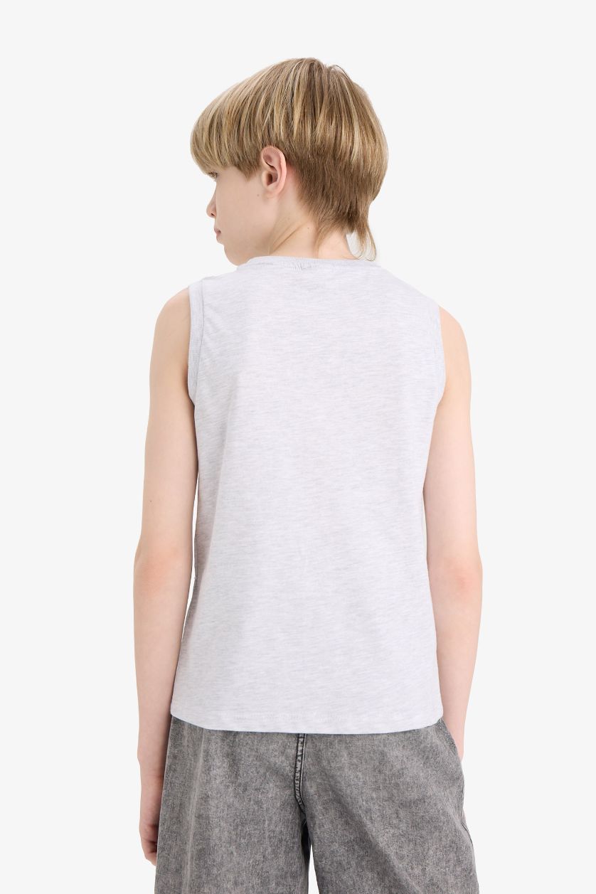 Erkek Çocuk - Genç Erkek Optik Gri Melanj Bisiklet Yaka Baskılı Atlet Erkek Çocuk