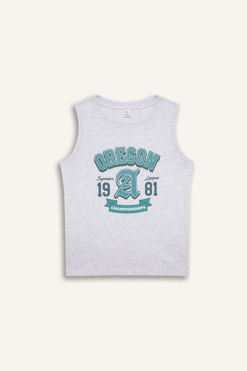 Erkek Çocuk - Genç Erkek Optik Gri Melanj Bisiklet Yaka Baskılı Atlet Erkek Çocuk