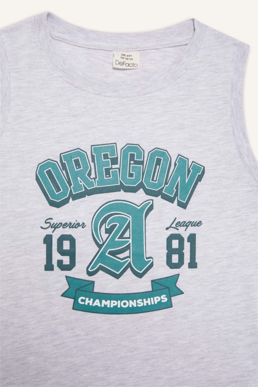 Erkek Çocuk - Genç Erkek Optik Gri Melanj Bisiklet Yaka Baskılı Atlet Erkek Çocuk