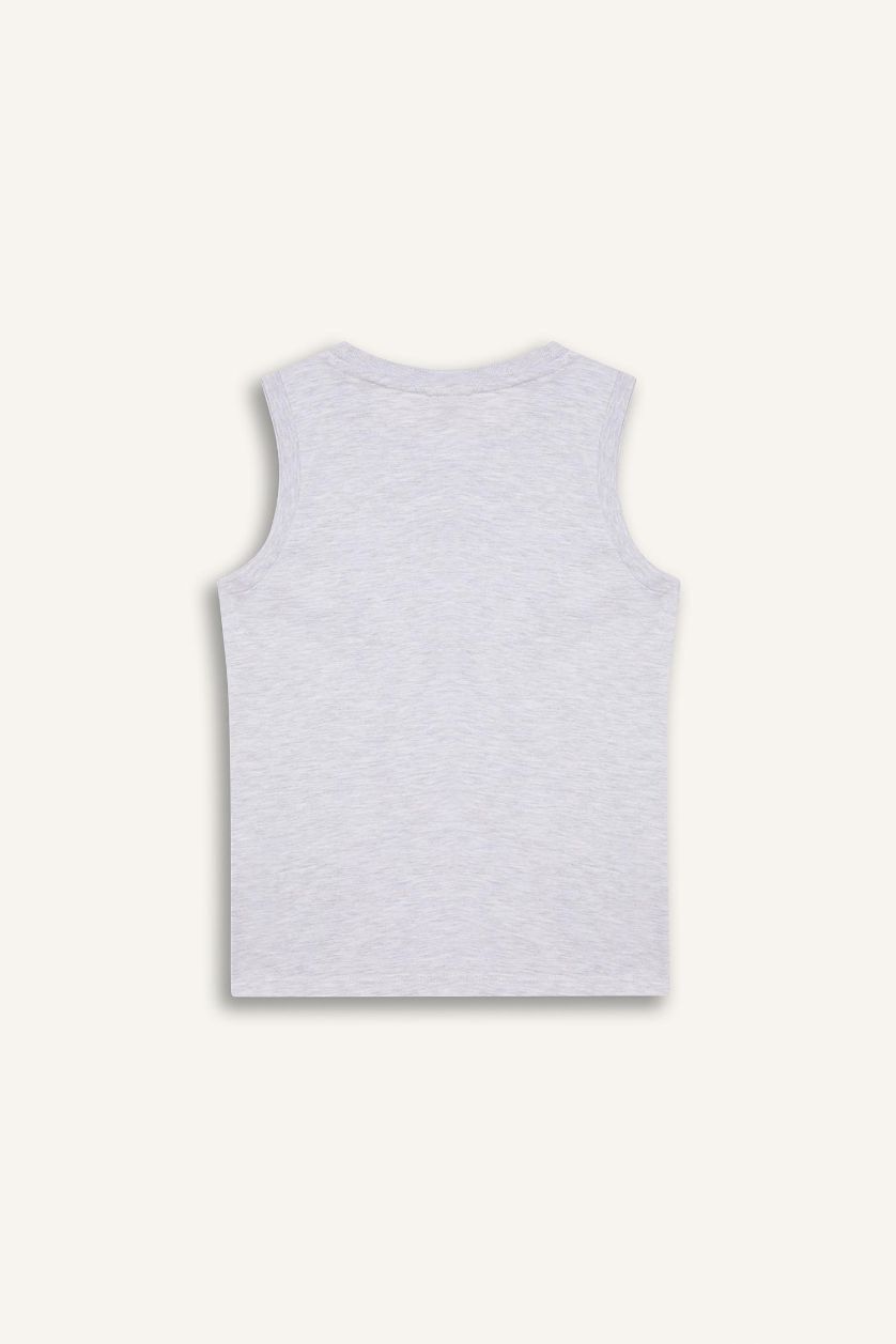 Erkek Çocuk - Genç Erkek Optik Gri Melanj Bisiklet Yaka Baskılı Atlet Erkek Çocuk