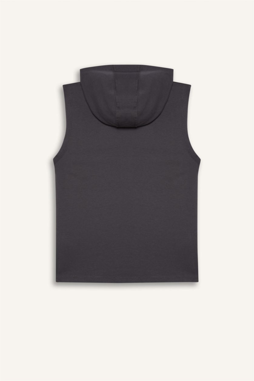 Erkek Çocuk - Genç Erkek Koyu Antrasit Kapüşonlu Baskılı Atlet Erkek Çocuk