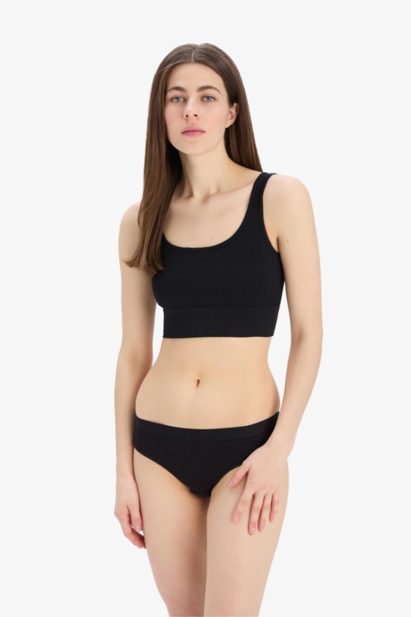 WOMAN Black Rib 3 Piece Slip Panties