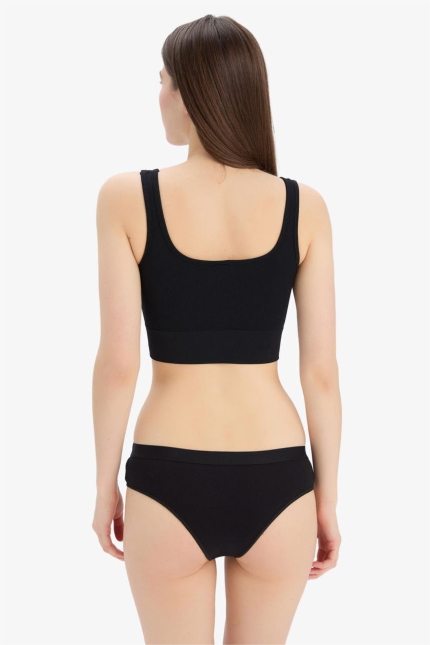 WOMAN Black Rib 3 Piece Slip Panties