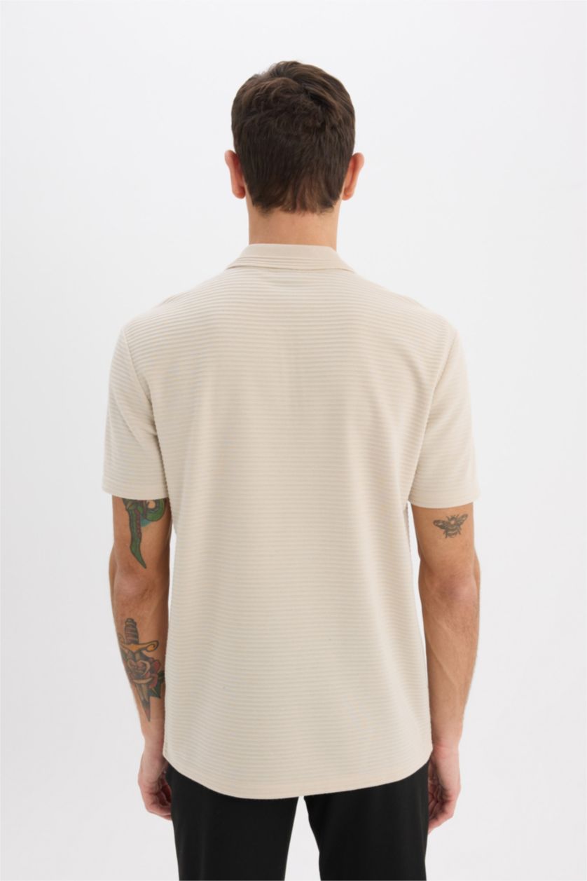 Erkek Taş Regular Fit Polo Yaka Fermuarlı Kısa Kollu Tişört