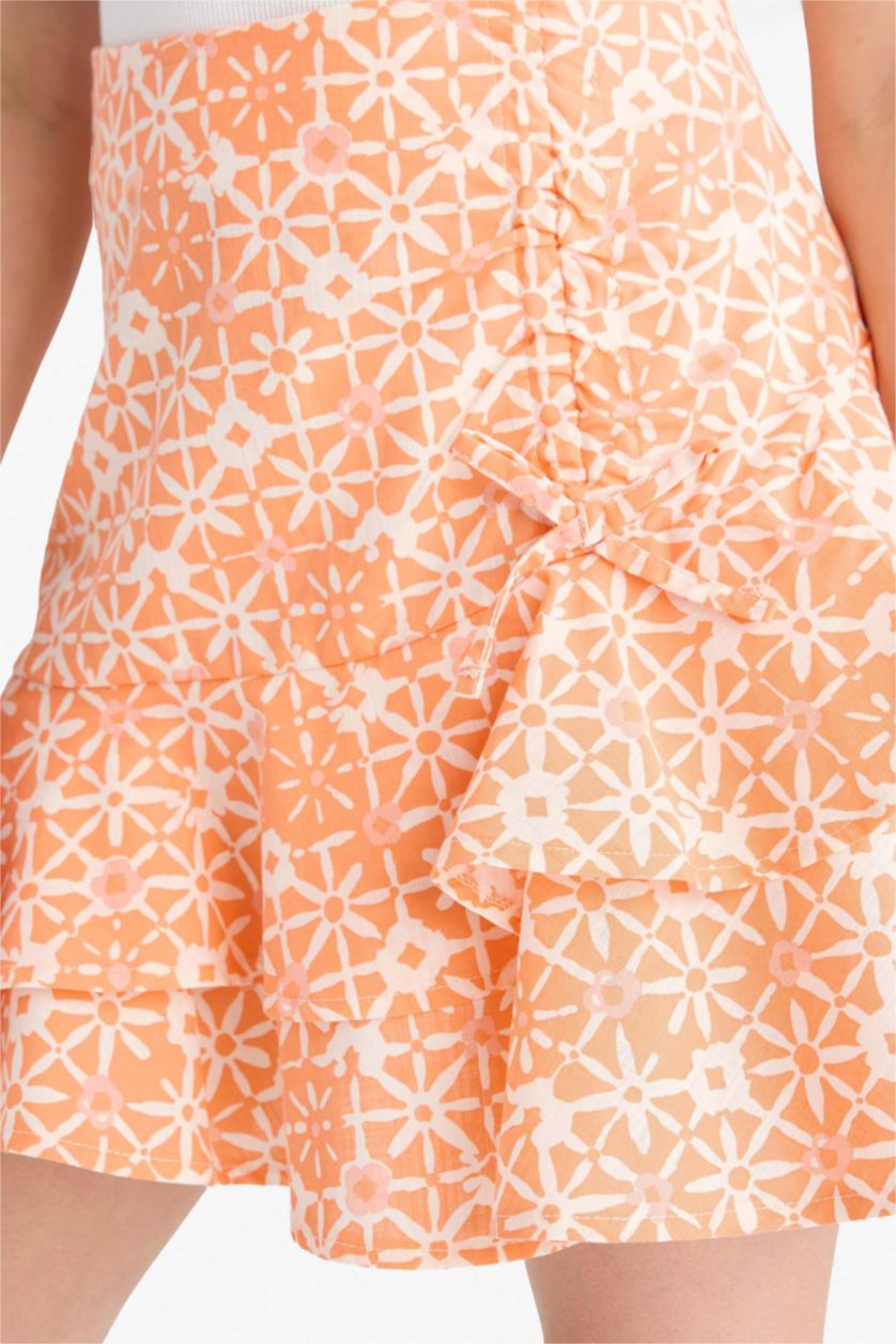 Kız Çocuk - Genç Kız Somon Desenli Pamuklu Etek Kız Çocuk