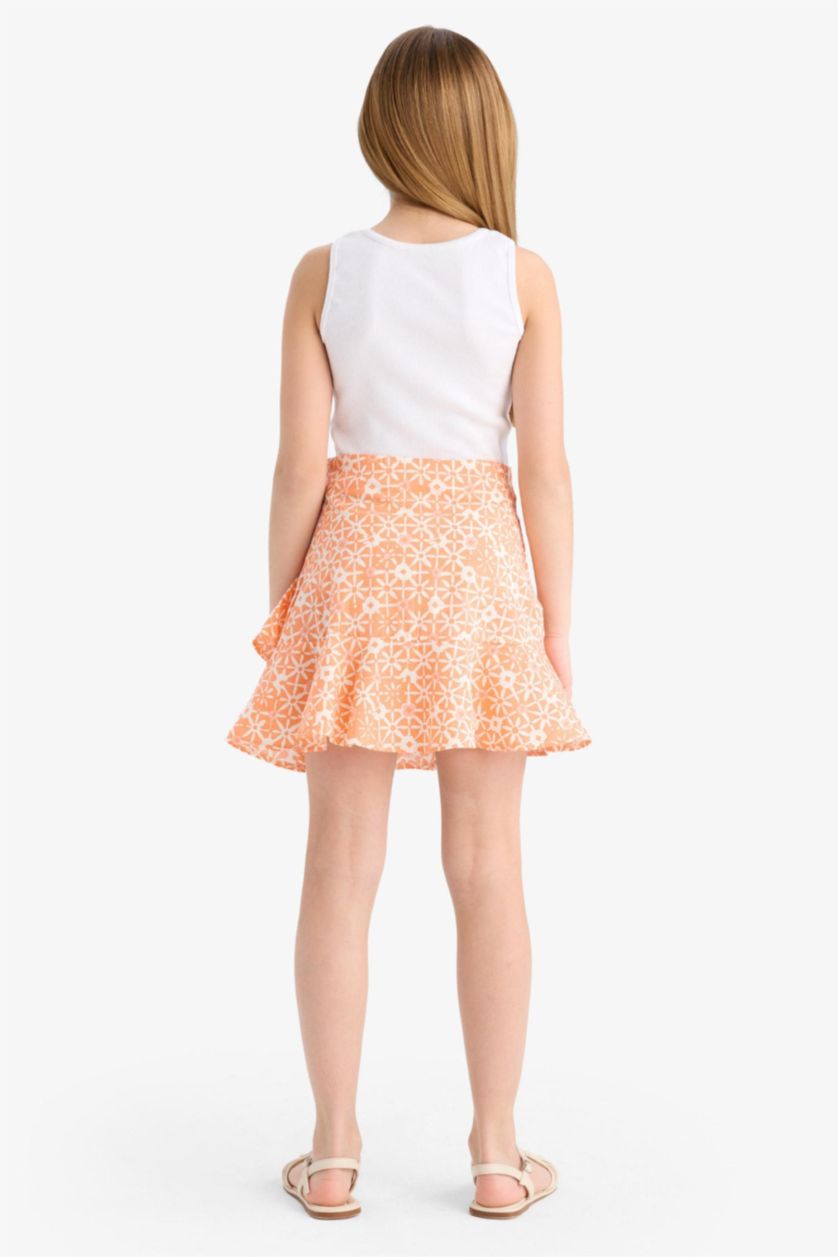 Kız Çocuk - Genç Kız Somon Desenli Pamuklu Etek Kız Çocuk