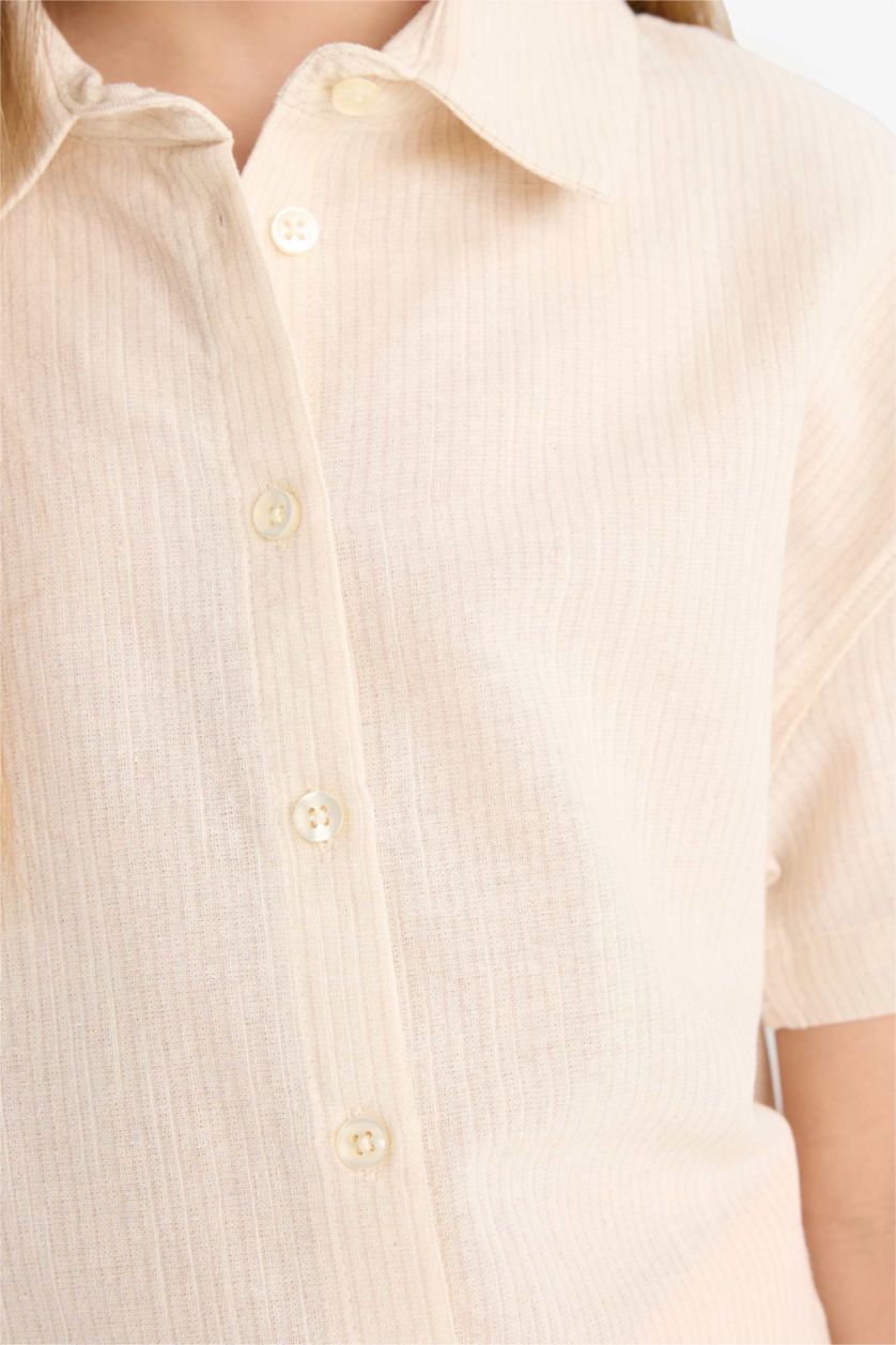 GIRLS & TEENS Beige Girl Cropped Fit Cotton Short Sleeve Shirt