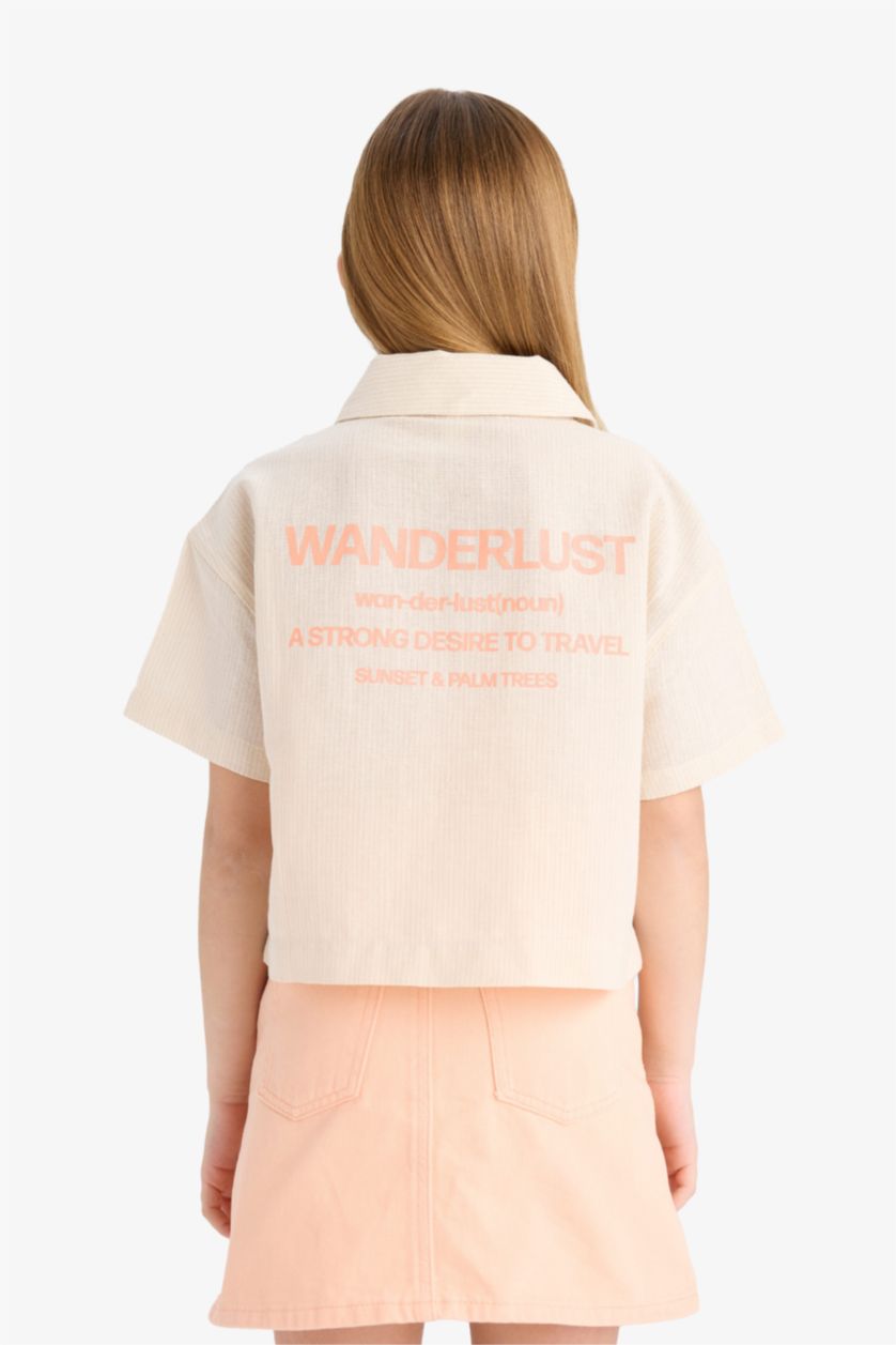 GIRLS & TEENS Beige Girl Cropped Fit Cotton Short Sleeve Shirt