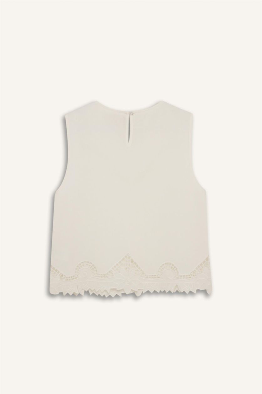 Kadın Kırık Beyaz Regular Fit Pamuklu Kolsuz Üst