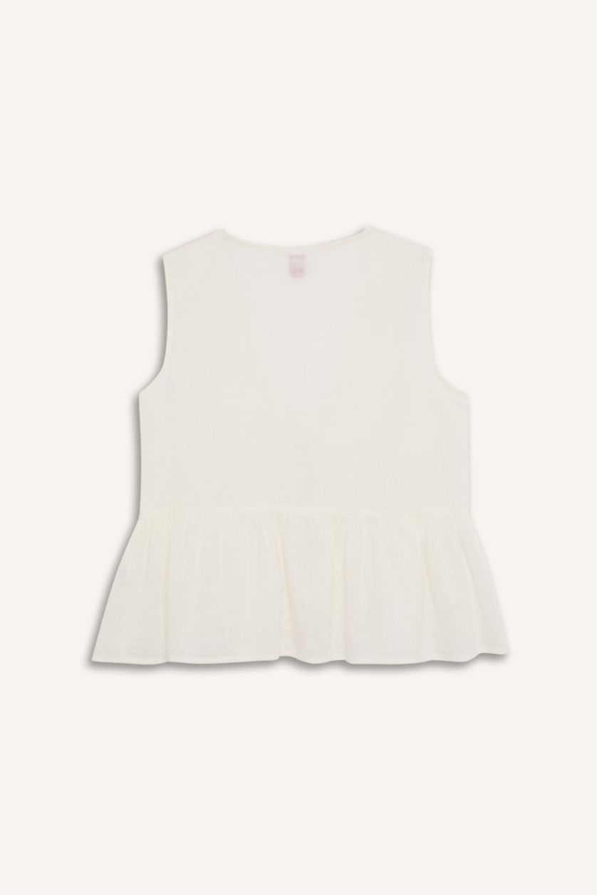 Kadın Kırık Beyaz Regular Fit Brode Önden Bağlamalı Beyaz Plaj Üstü