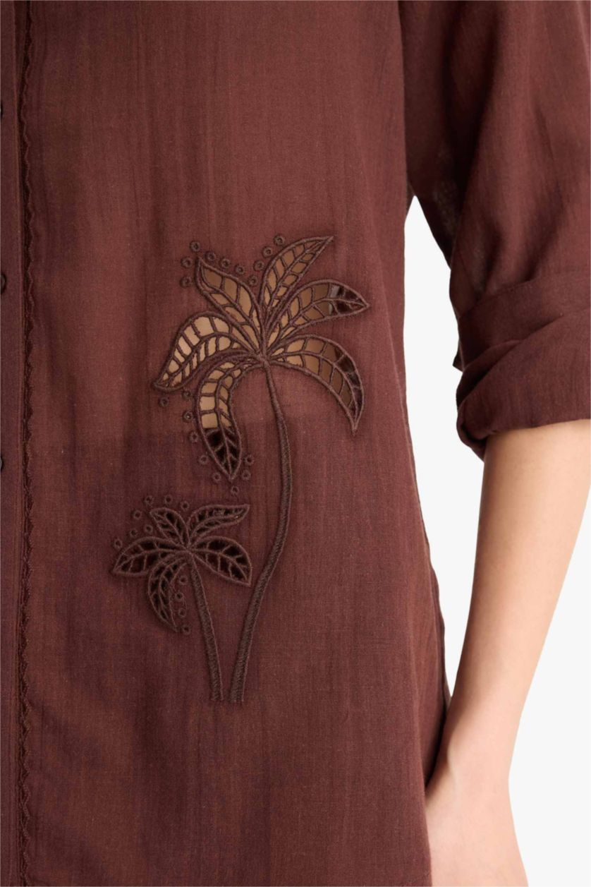 Kadın Kahve Regular Fit Müslin Plaj Gömleği