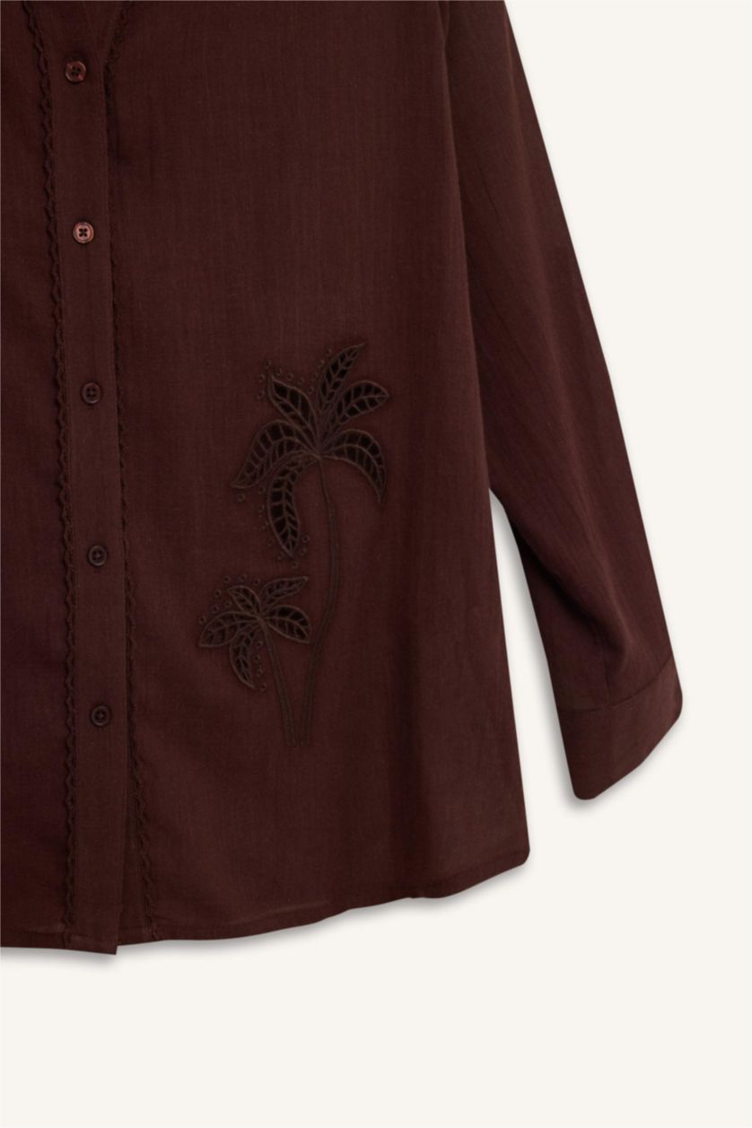 Kadın Kahve Regular Fit Müslin Plaj Gömleği