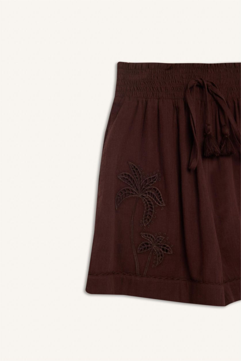 Kadın Kahve Regular Fit Müslin Plaj Şortu