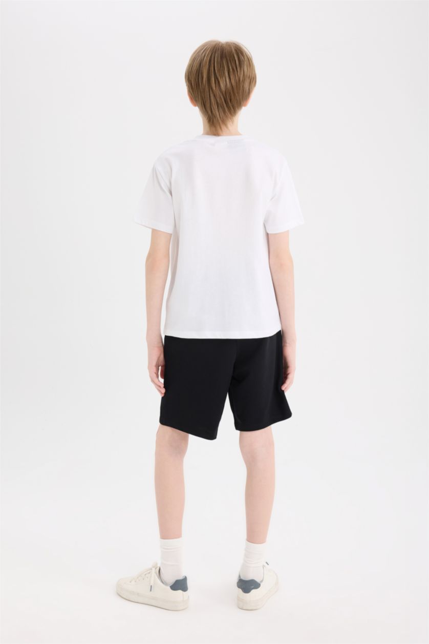 Erkek Çocuk - Genç Erkek Beyaz 2'li Takım Minecraft Kısa Kollu Tişört Beli Lastikli Şort Alt Erkek Çocuk