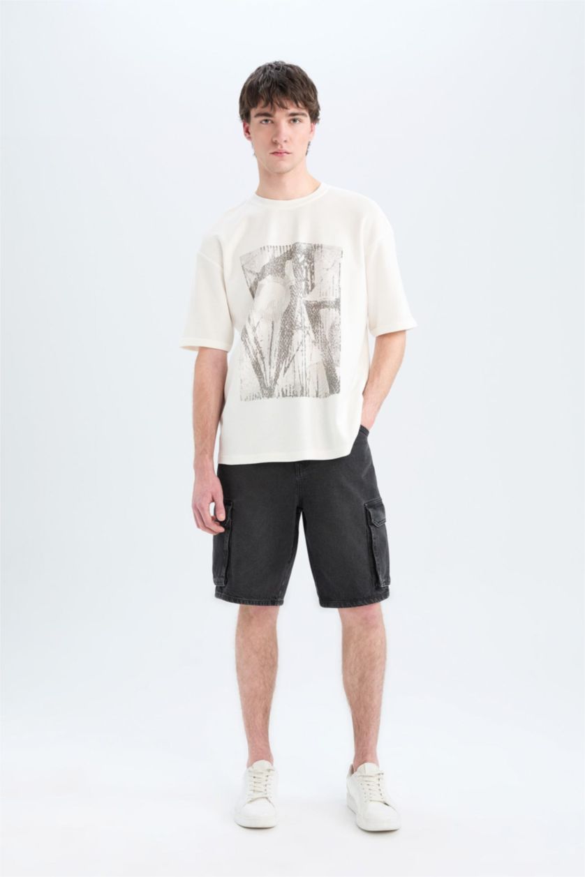 رجال أسود شورت برمودا قطن كارجو فيت