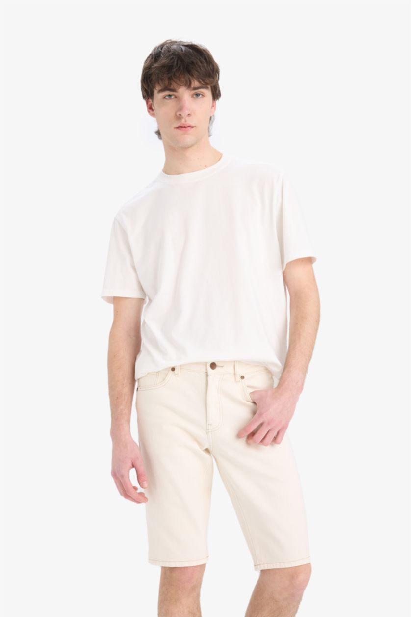 رجال اللون الرملي شورت جينز سليم فيت