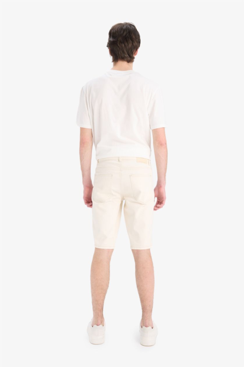 رجال اللون الرملي شورت جينز سليم فيت