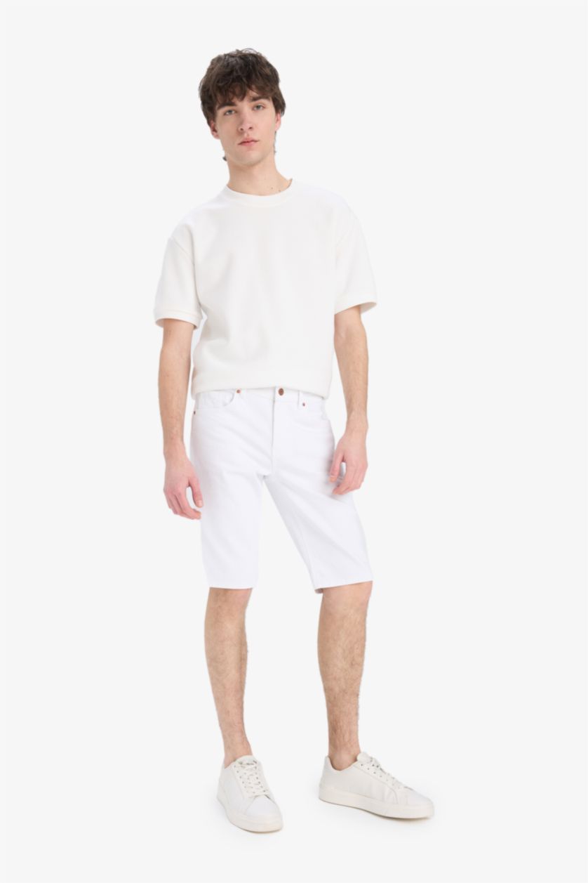 رجال أبيض شورت جينز سليم فيت