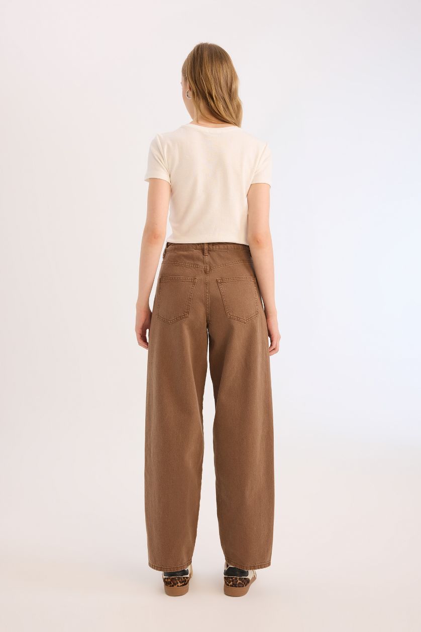 WOMAN Brown Baggy Fit Washed Normal Waist Gabardine Trousers