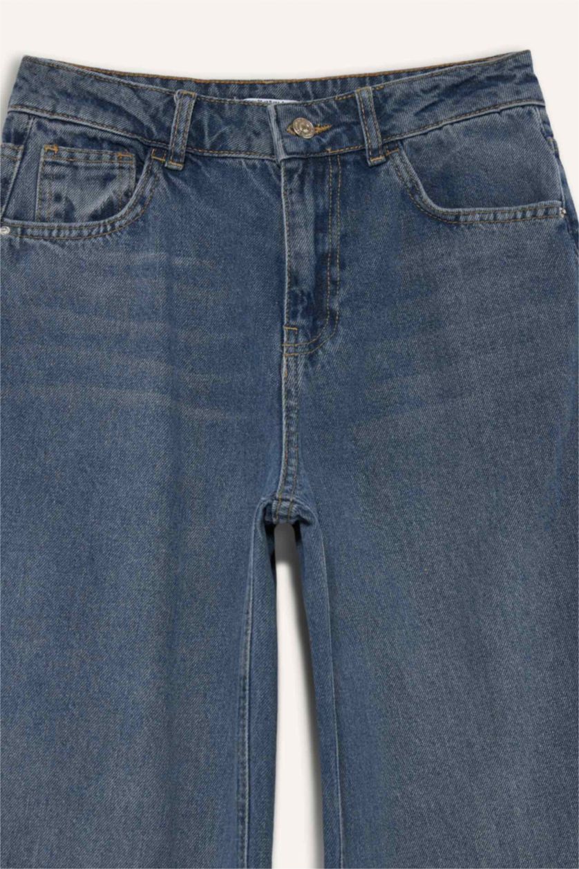 Женщины Голубрй Джинсы с широкими штанинами, высокая талия, длинные