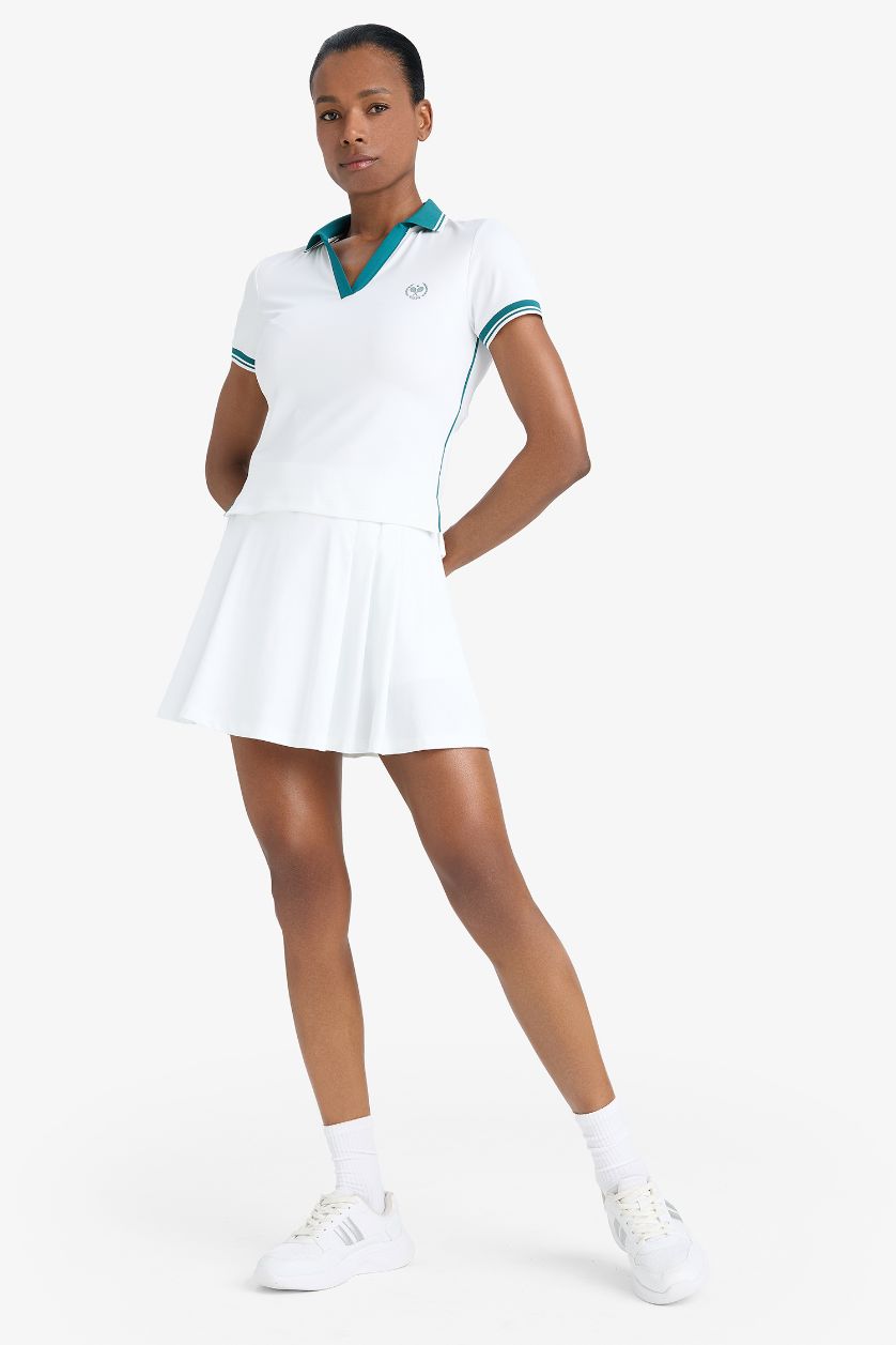 Kadın Beyaz Standart Fit Polo Yaka Baskılı Sporcu Kısa Kollu Beyaz Tişört