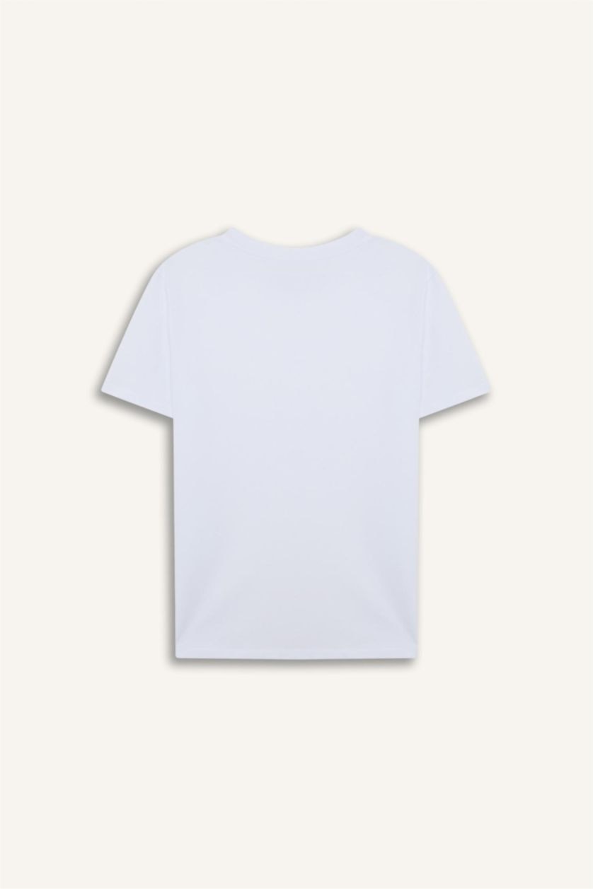 Kadın Beyaz Relax Fit Bisiklet Yaka Basic Düz Penye Kısa Kollu Beyaz Tişört