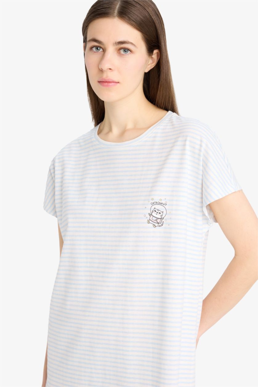 نساء أزرق فاتح فستان نص كم قصة عادية برقبة مستديرة من Fall in Love