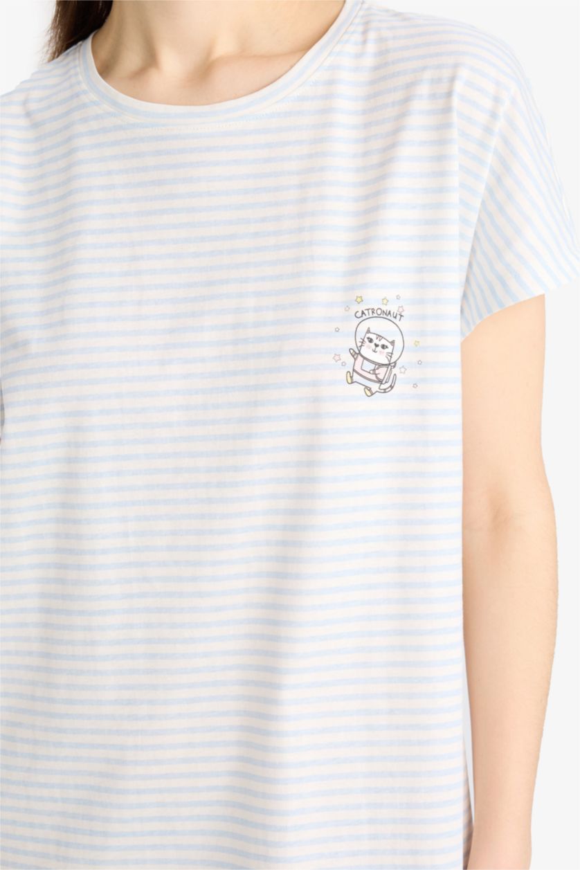 نساء أزرق فاتح فستان نص كم قصة عادية برقبة مستديرة من Fall in Love