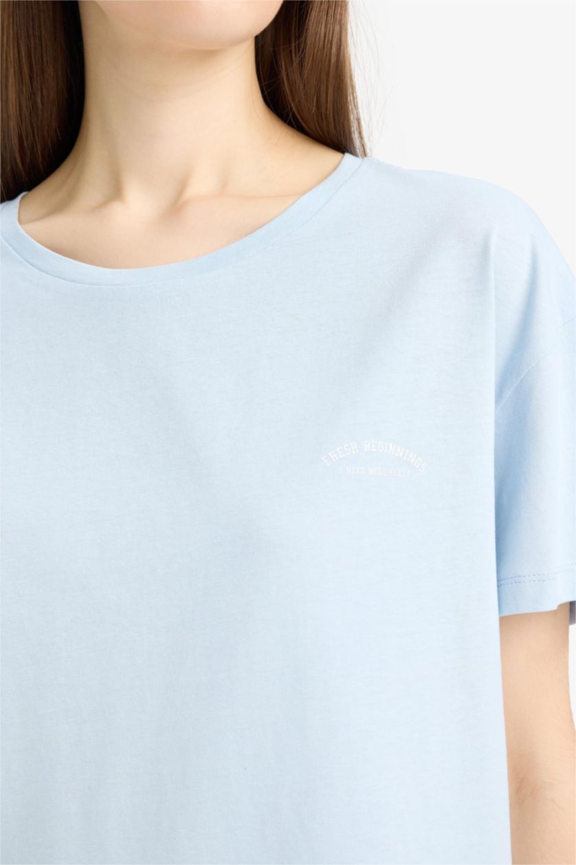 Kadın Açık Mavi Regular Fit Pijama Takımı Kısa Kollu Üst Beli Lastikli Şort