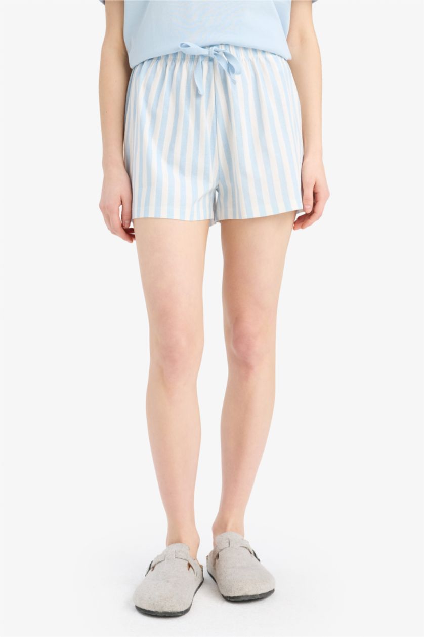 Kadın Açık Mavi Regular Fit Pijama Takımı Kısa Kollu Üst Beli Lastikli Şort