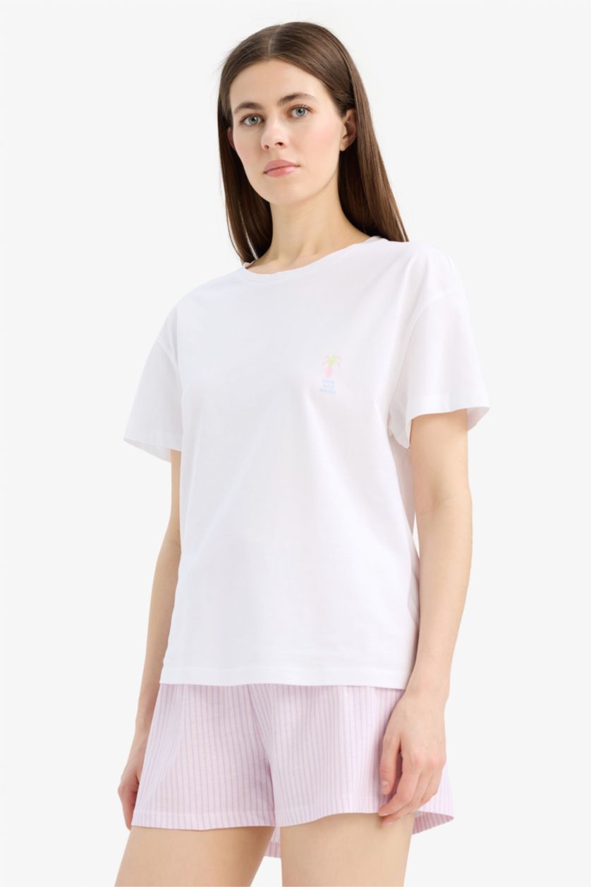 Woman Light Pink Fall in Love Regular Fit Short Sleeve 2 Piece Set