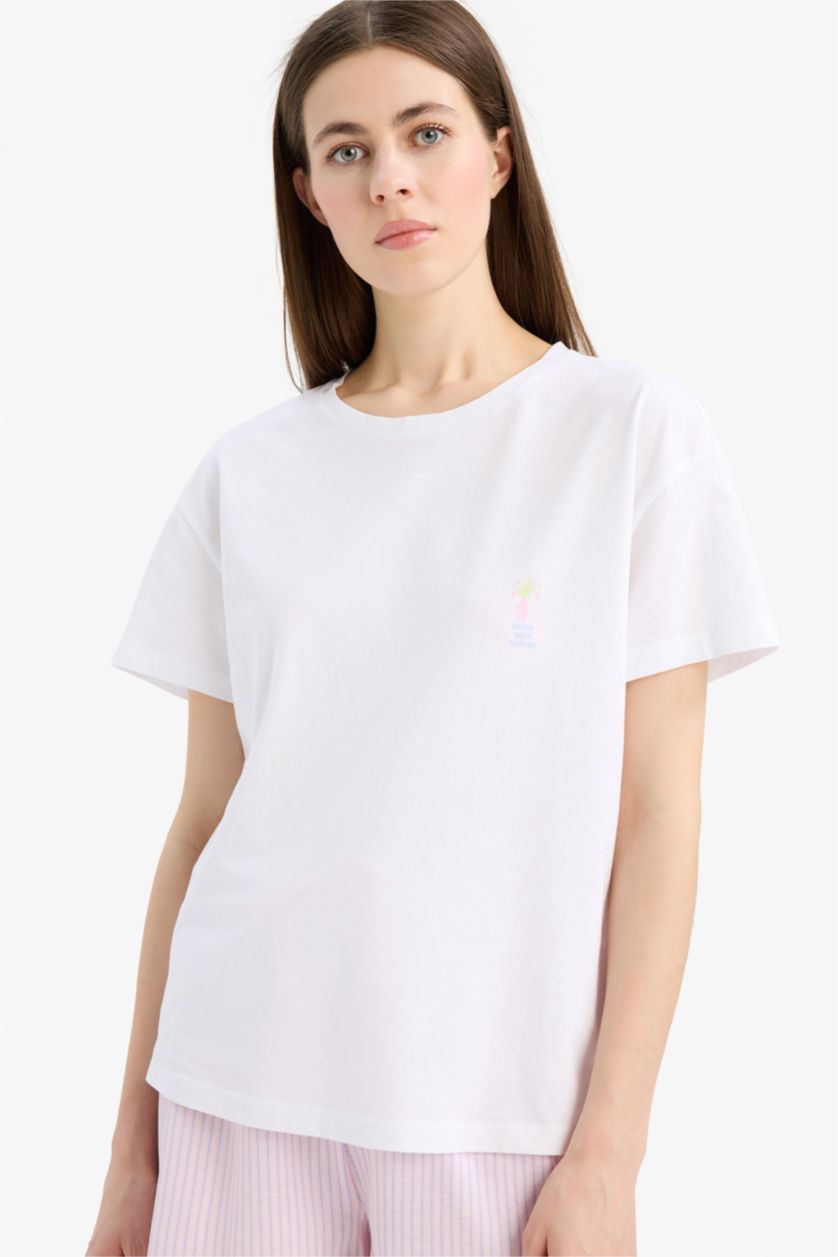 Woman Light Pink Fall in Love Regular Fit Short Sleeve 2 Piece Set