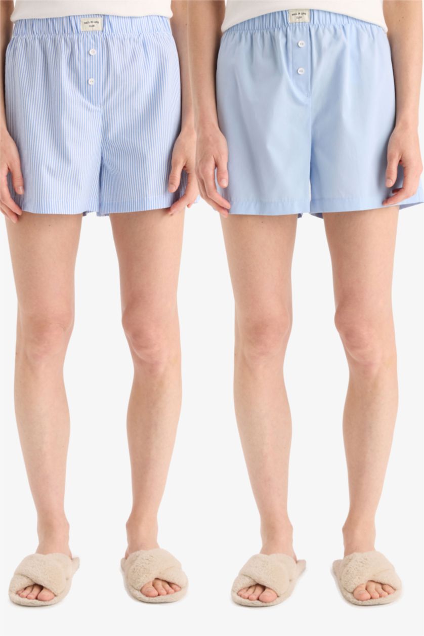 WOMAN Blue Fall in Love Regular Fit Poplin 2 Piece Shorts