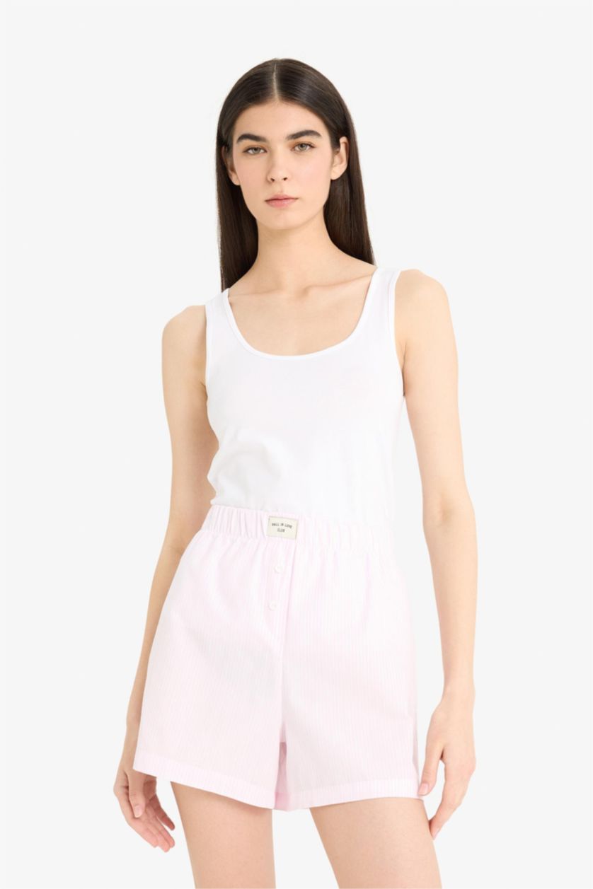 Kadın Açık Pembe %100 Pamuk Regular Fit Kısa Boy Poplin 2'li Pijama Alt