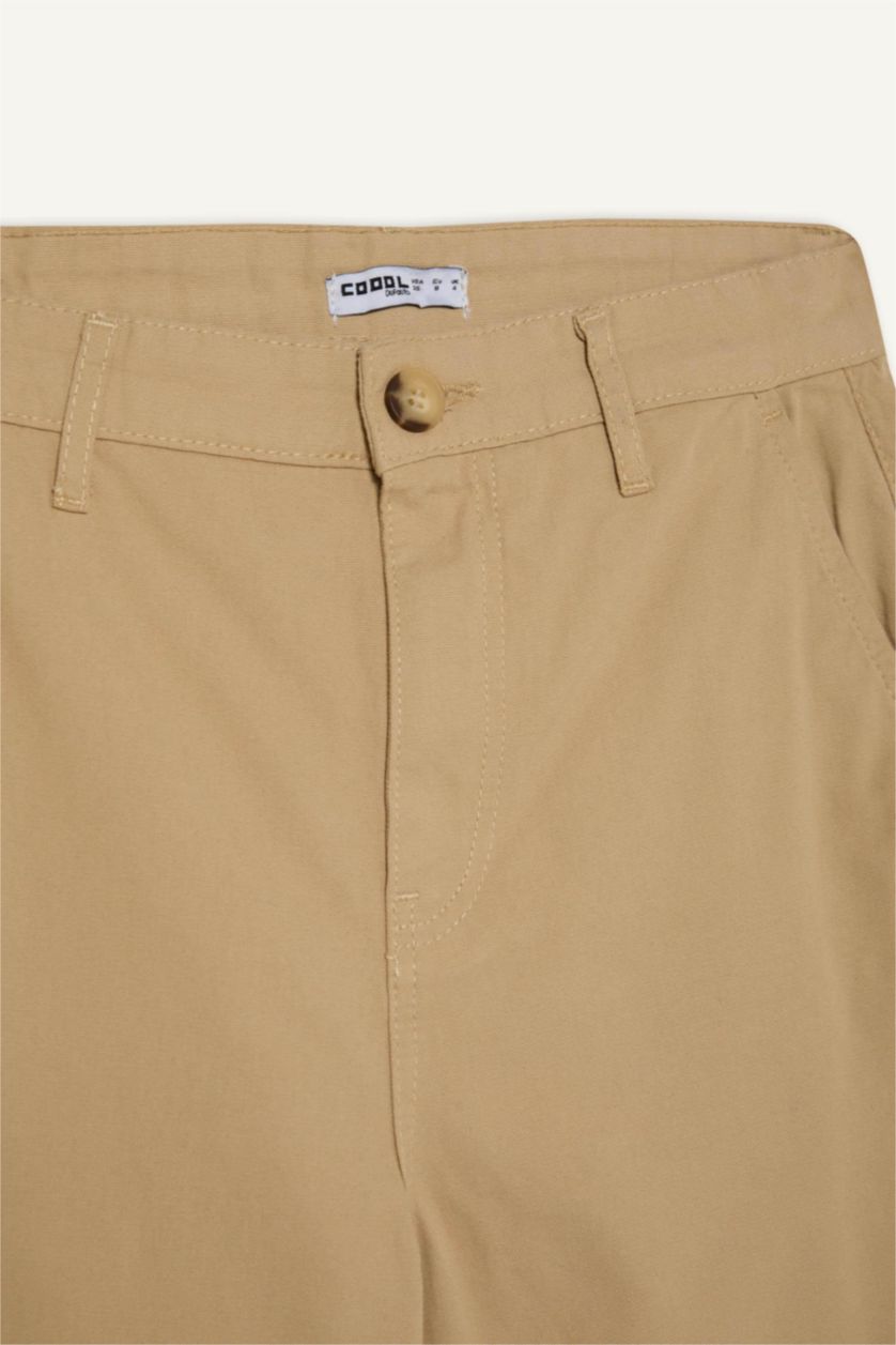 Woman Beige Straight Fit Gabardine High Waist Trousers