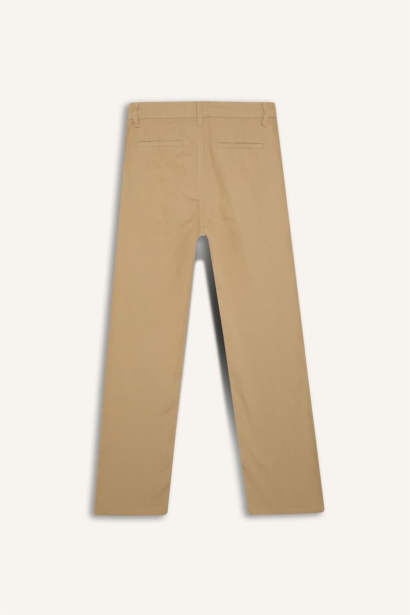 Woman Beige Straight Fit Gabardine High Waist Trousers