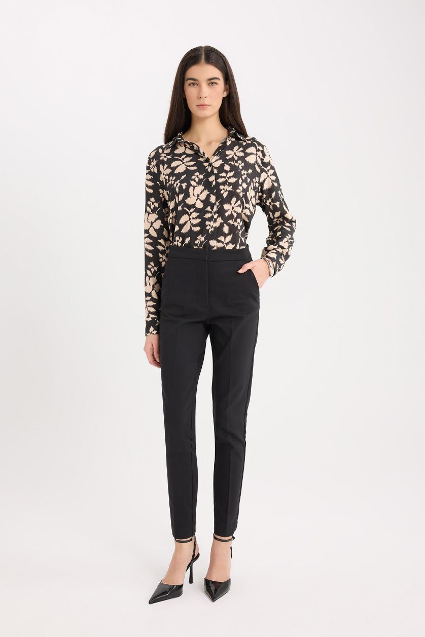 Kadın Siyah Oversize Geniş Kalıp Desenli Uzun Kollu Gömlek Tunik