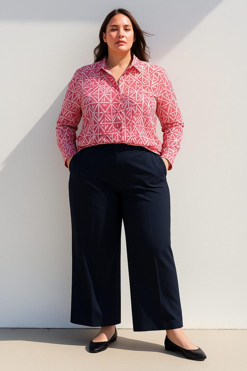 Woman Pink Oversize Fit Shirt Collar Printed Long Sleeve Tunic