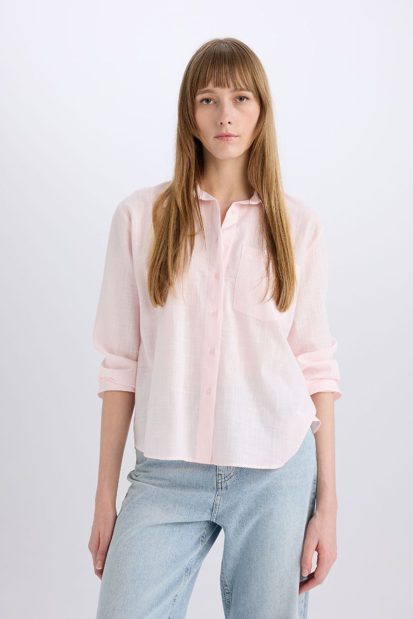 WOMAN Light Pink Oversize Fit Shirt Collar Long Sleeve Shirt