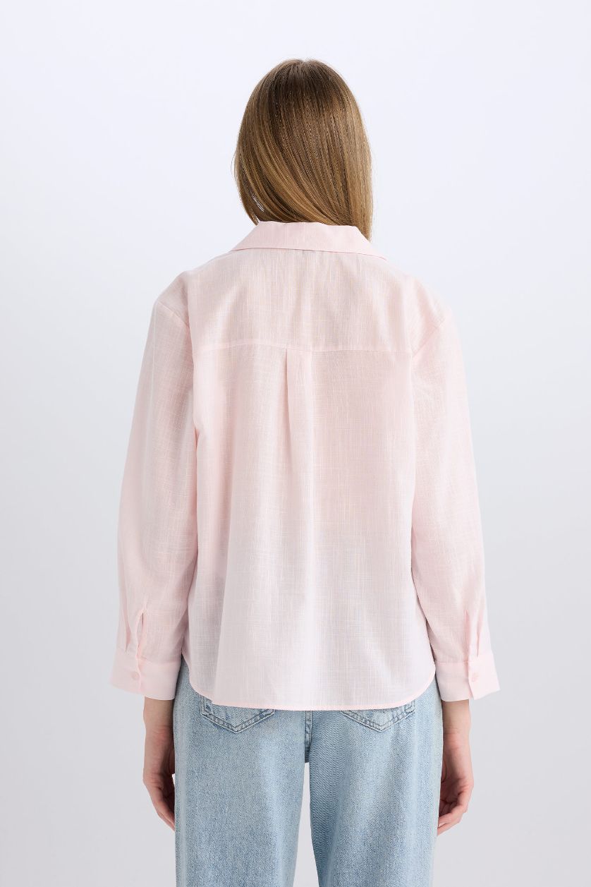WOMAN Light Pink Oversize Fit Shirt Collar Long Sleeve Shirt