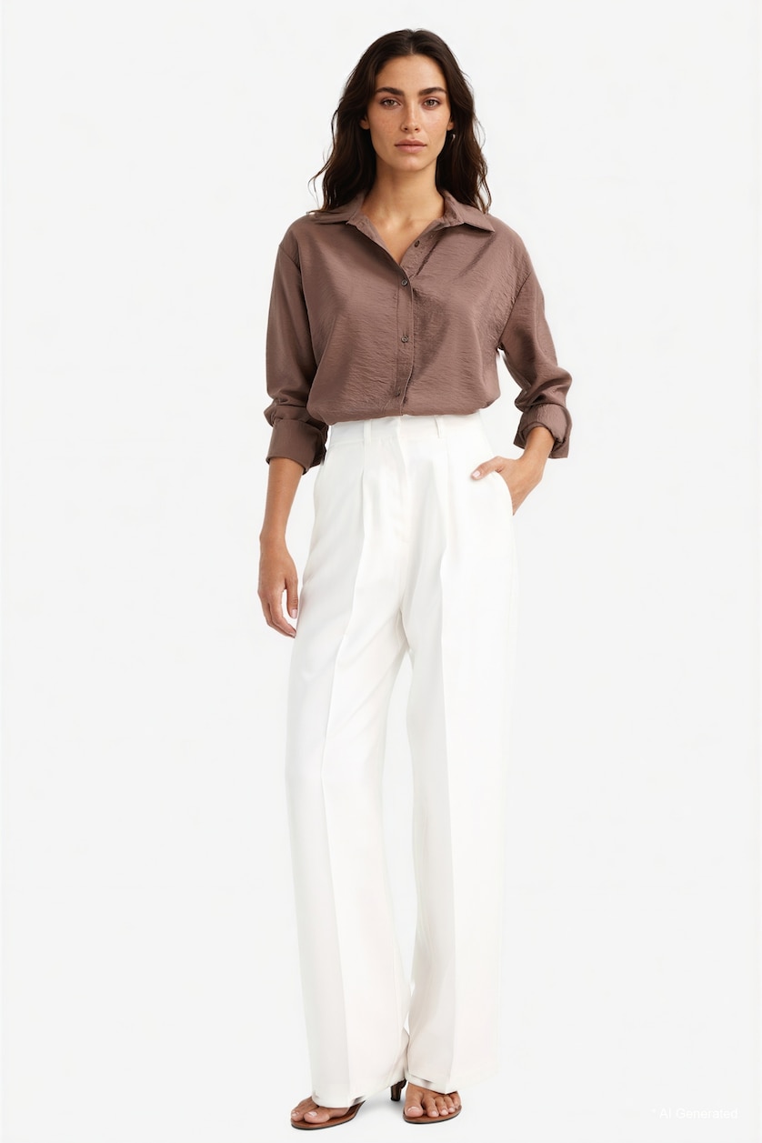 نساء بني Oversize Shirt Collar Long Sleeve Shirt